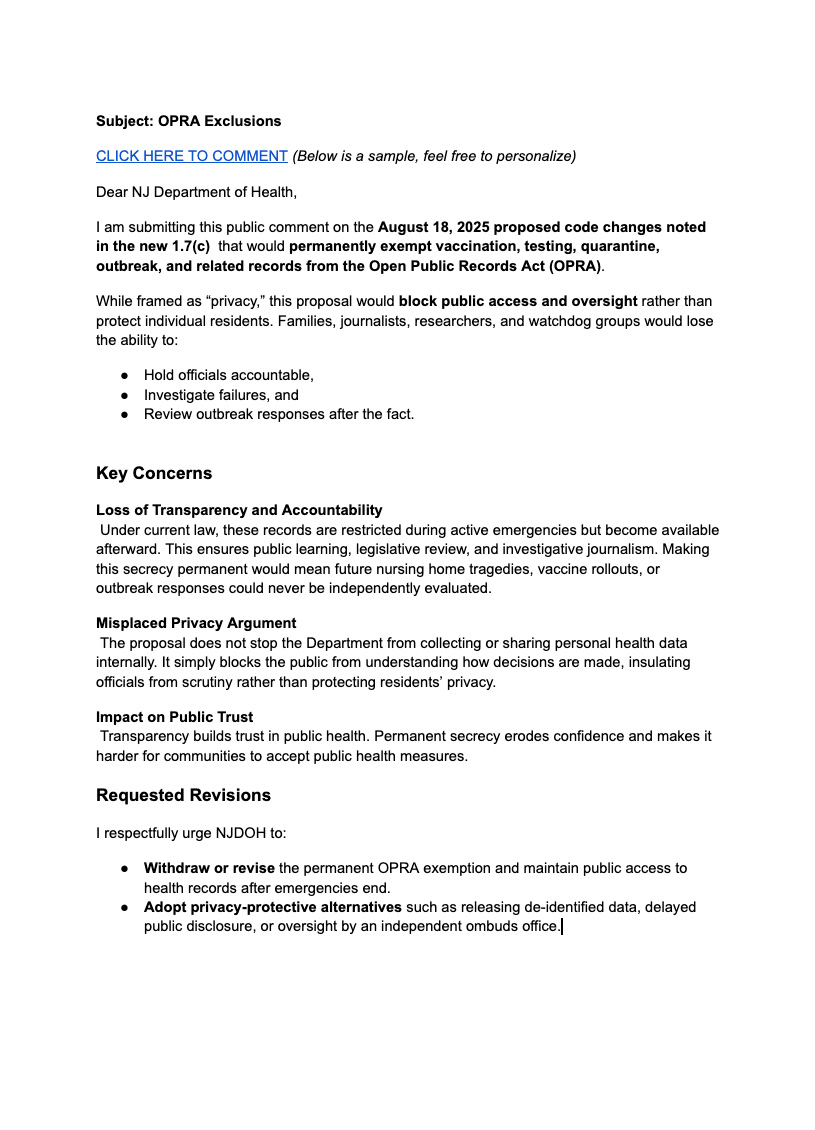 OPRA Exclusions - Sample Comment