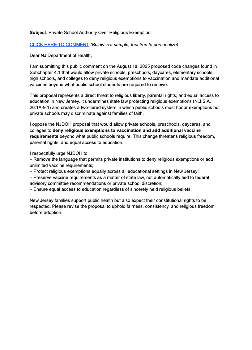 Private School Authority Over Religious Exemption - Sample Comment