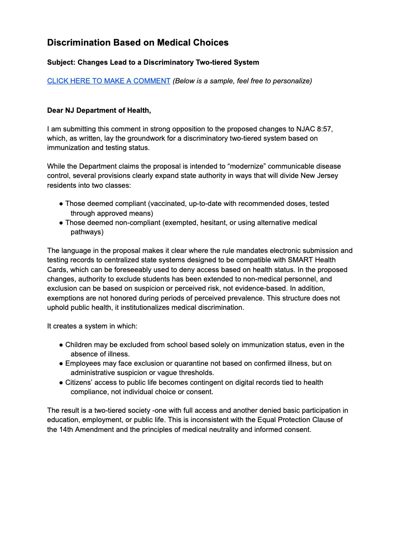 Discrimination Based on Medical Choices - Sample Comment