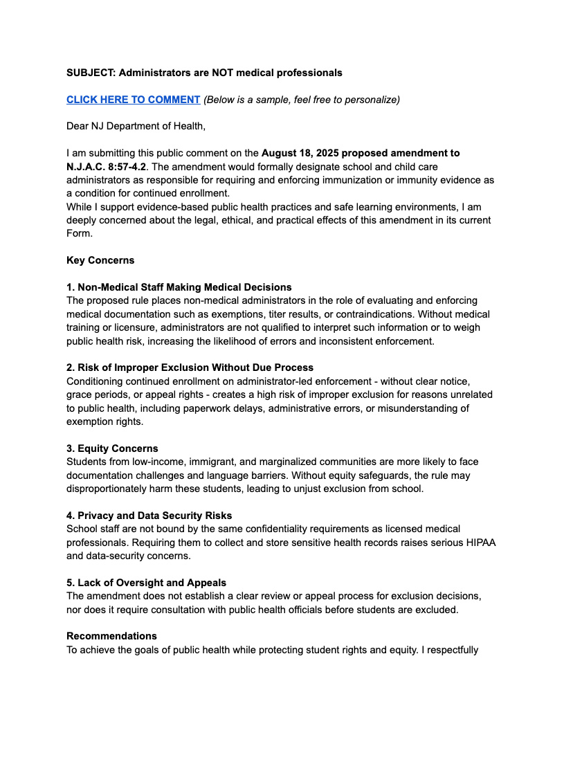 Administrators are NOT medical professionals - Sample Comment