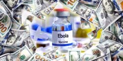 ebola vaccine bottle and money