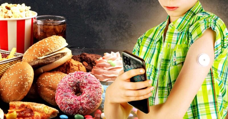 processed foods and teen wearing a cgm