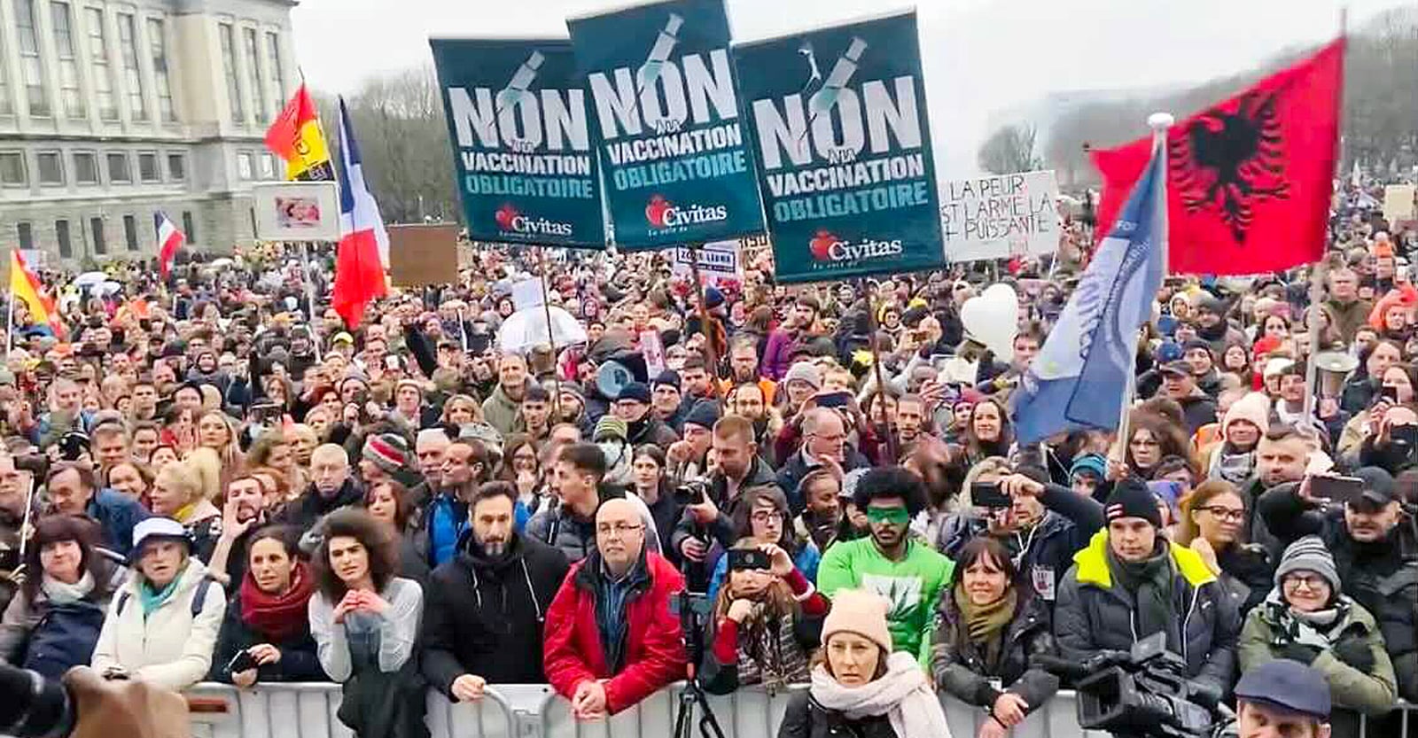 As more than 30,000 people gathered on Sunday in Washington, DC, to peacefully protest COVID vaccine mandates, a different scene unfolded in Brussels.