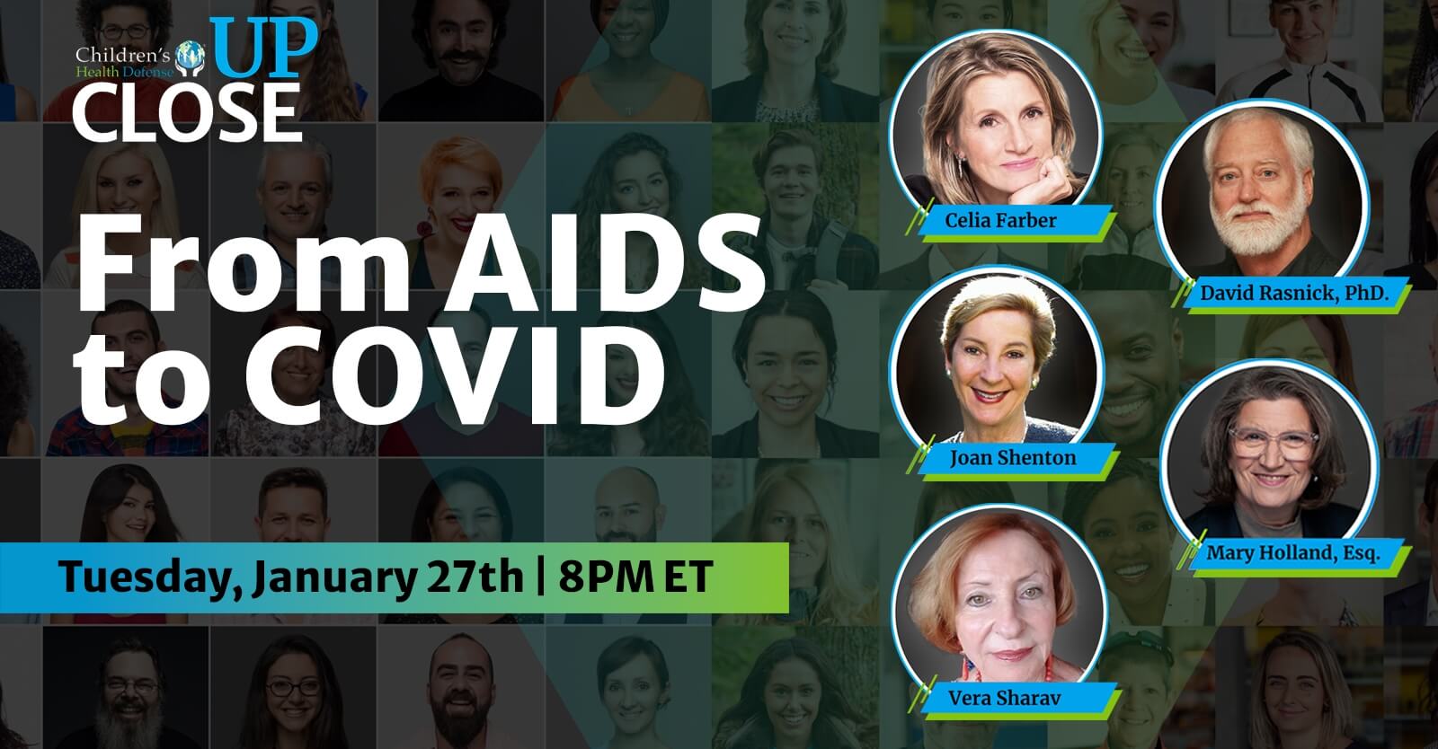 Event title with headshots of the five panelists