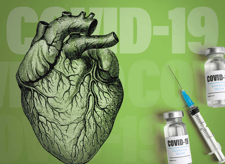 A heart with COVID 19 vaccines