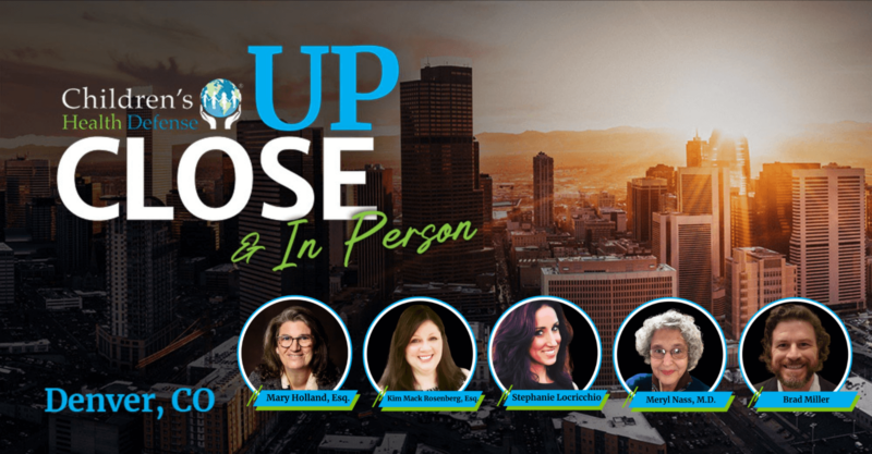 the words "CHD UpClose and InPerson - Denver" and photos of the speakers on a picture of the Denver skyline