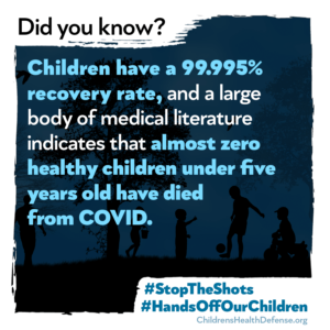 Did you know children have a 99.995% recovery rate, and a large body of medical literature indicates that almost zero healthy children under five years old have died from COVID.