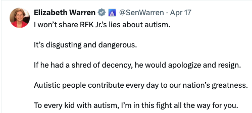 Elizabeth Warren post on X, April 17, 2025