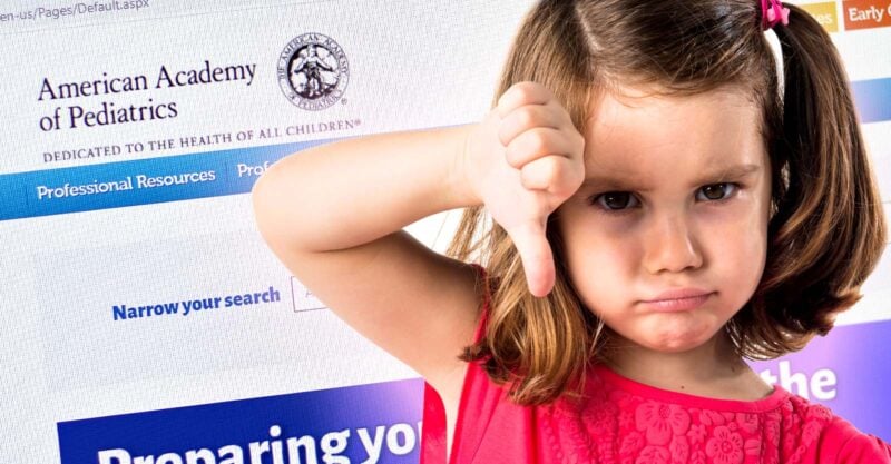 AAP website and young girl with her thumb pointing down