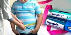 wegovy and ozempic and doctor measuring child's waist