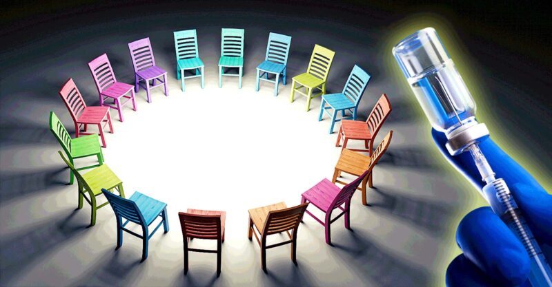 round table with chairs and a vaccine