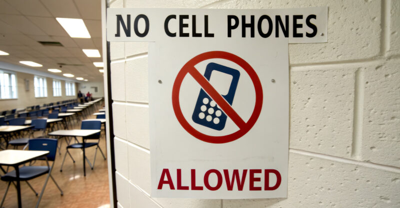 Sign outside of classroom: No Cell Phones Allowed