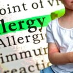 word "allergy" and girl with body rashes