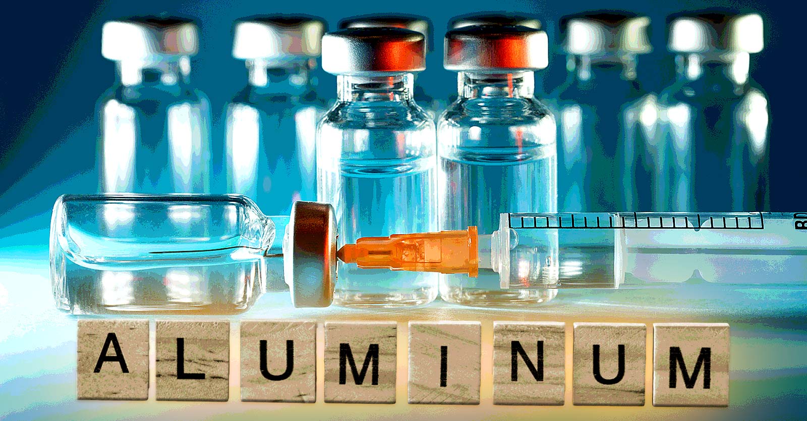 vaccine bottles and word "aluminum"