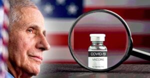 anthony fauci and covid vaccine bottle