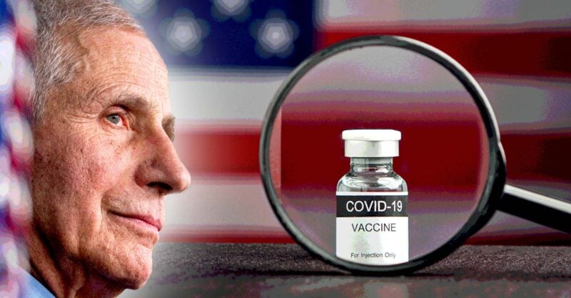 anthony fauci and covid vaccine bottle