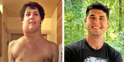 arden allison with tumor in neck on the left and current photo of him cancer free on the right