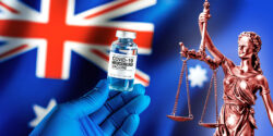 Australia flag covid vaccine bottle lady justice
