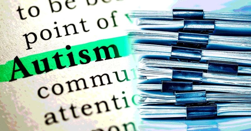 stack of files and word "autism"