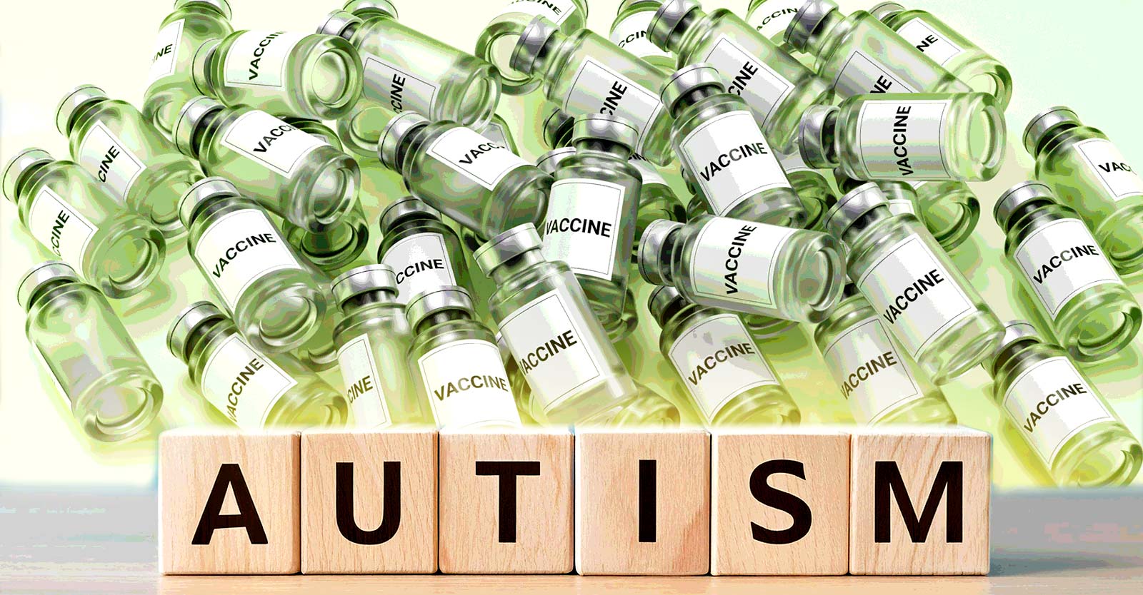 vaccine bottles and word "autism"