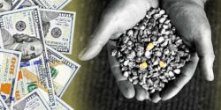 hand holding corn seeds and money