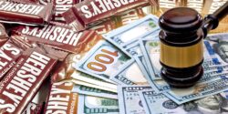 Hershey's chocolate bars with gavel and money