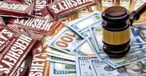 Hershey's chocolate bars with gavel and money