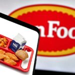 tyson foods logo and school lunch tray with chicken nuggets