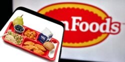 tyson foods logo and school lunch tray with chicken nuggets