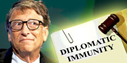 bill gates and paper with words "diplomatic immunity"