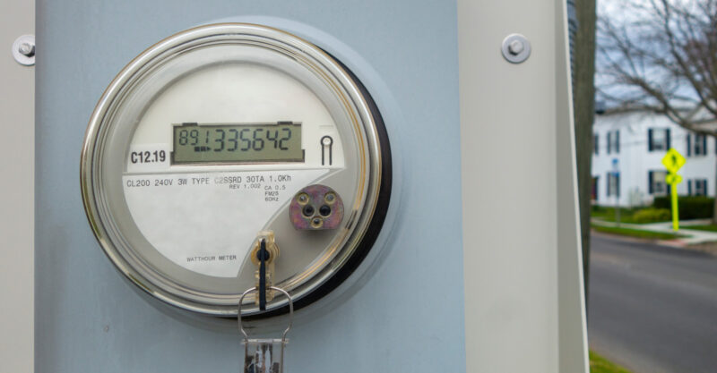 Photo of smart meter in residential area.