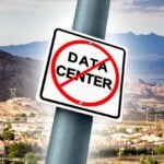 Boulder City, Nevada and sign that with dash across "data center"