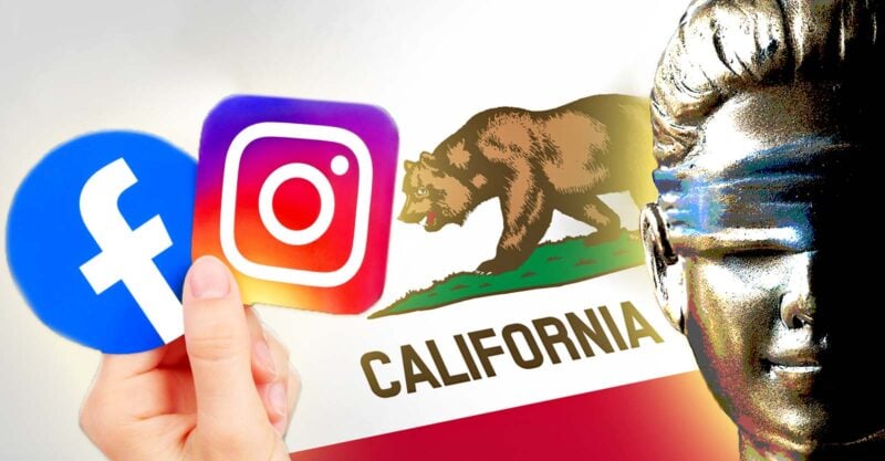 california flag and facebook and instagram logos