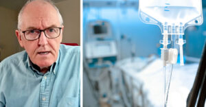 john campbell and iv bag in hospital room
