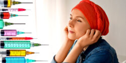 young adult cancer patient and vaccine syringes