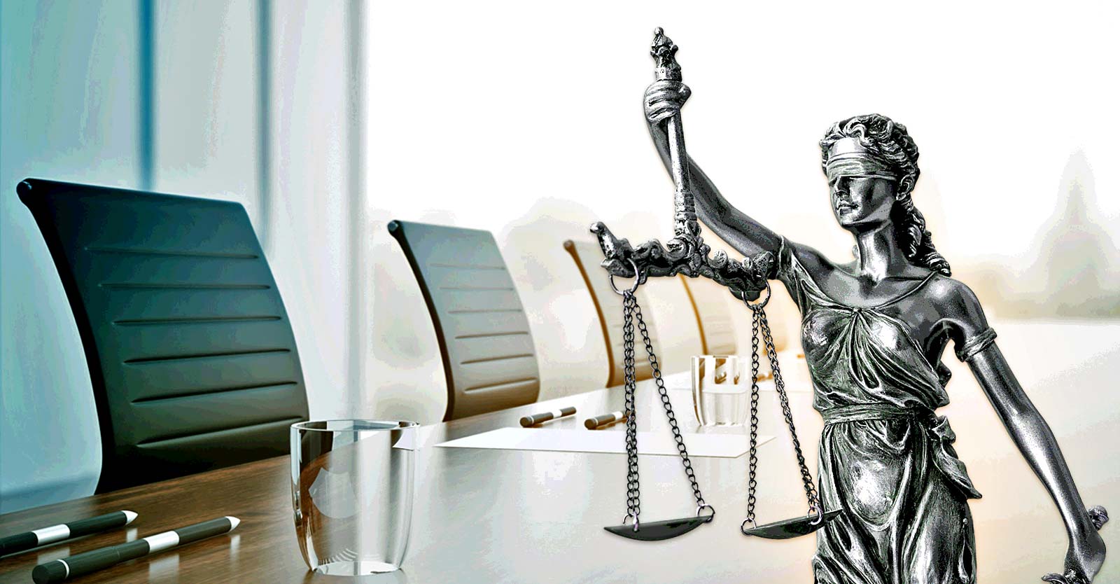 meeting table and lady justice
