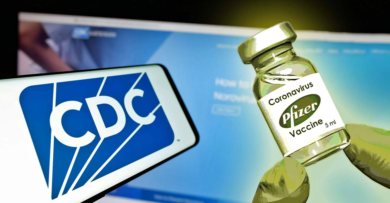 cdc logo and pfizer covid vaccine bottle