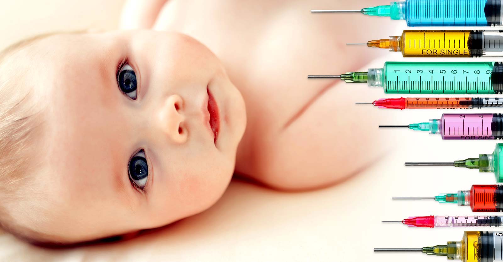 baby and vaccine syringes