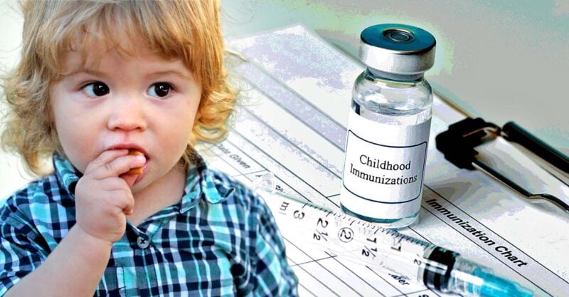 vaccine bottle and toddler boy