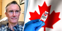 charles hoffee and canada flag with covid vaccine