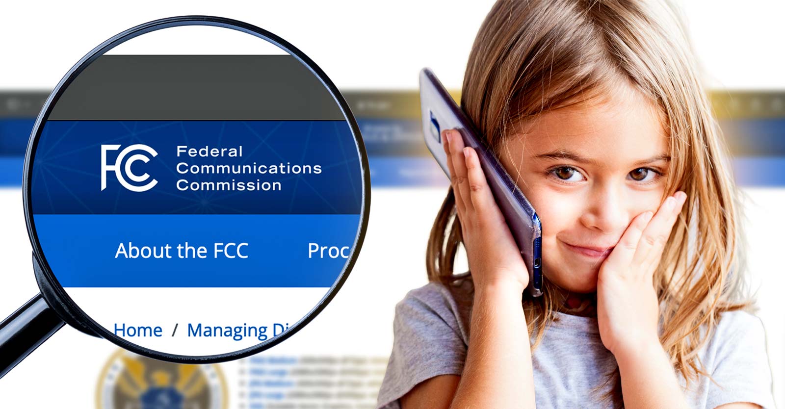 fcc logo and child holding cellphone