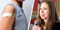 boy with vaccine and chelsea clinton