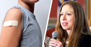 boy with vaccine and chelsea clinton