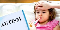 girl with fever and word "autism"