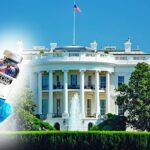 white house and vaccine bottle