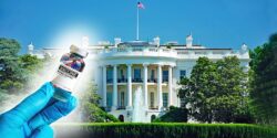 white house and vaccine bottle