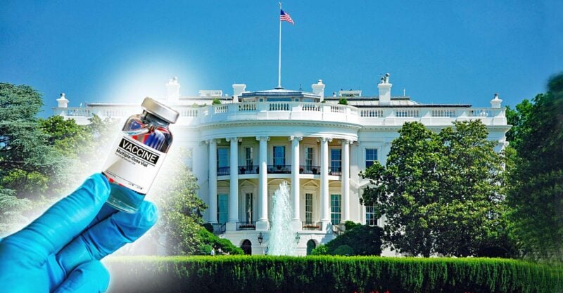 white house and vaccine bottle