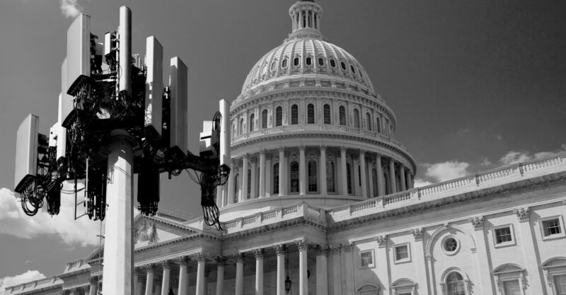 Cell tower overlayed in front of the US Capitol Building