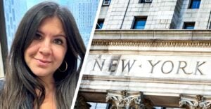 Christina Martinez and a New York court building