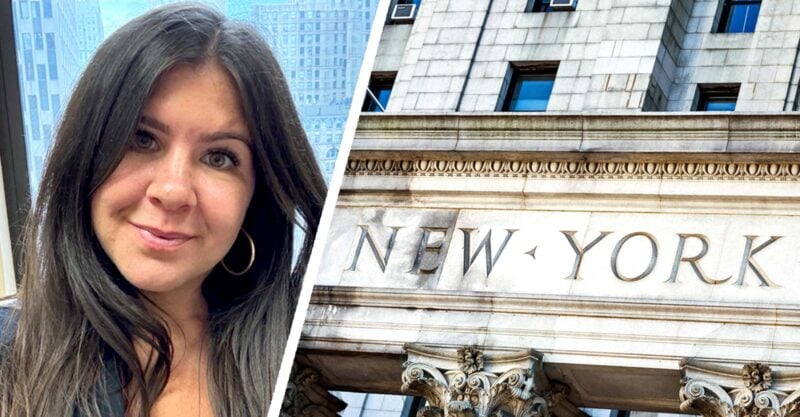 Christina Martinez and a New York court building